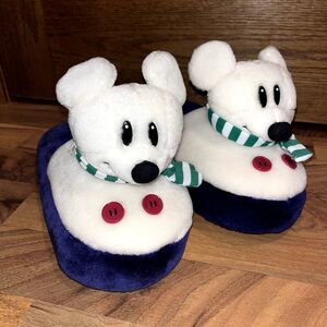 Disney Plush Christmas Slippers Vintage Mickey Mouse Purple White size L 9-10